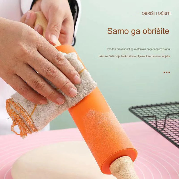 Mini Silicone Rolling Pin for Non-Stick Baking & Pastry Dough with Flour Roller