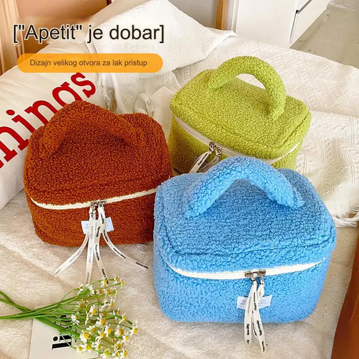 Plush cosmetic bag, large capacity portable storage bag