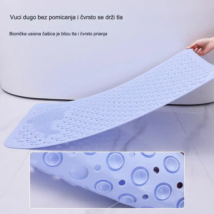 Non-slip bathroom mat with drain holes and suction cups