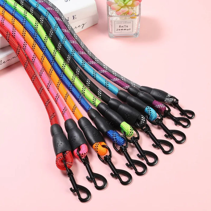 Reflective round rope dog leash with explosion-proof and shock-absorbing design