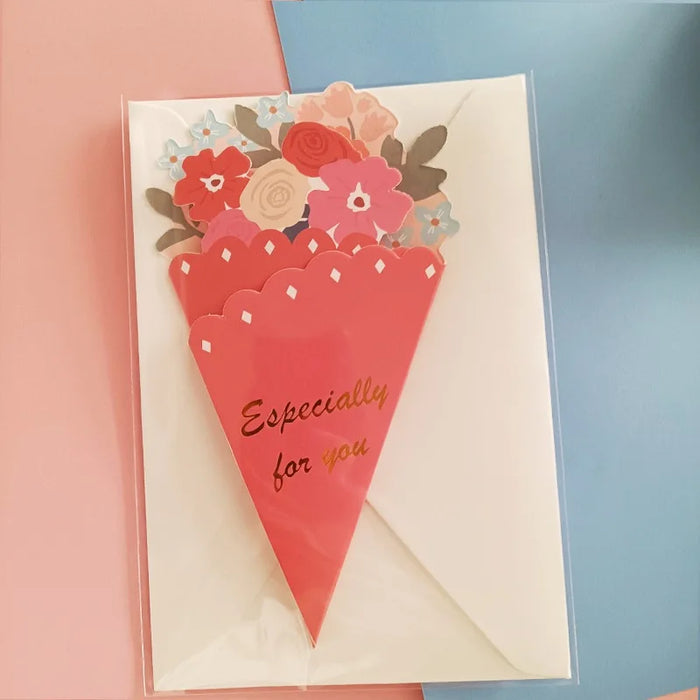 Unique 3D flower-shaped greeting card and bouquet set for teacher gratitude and birthday gifts