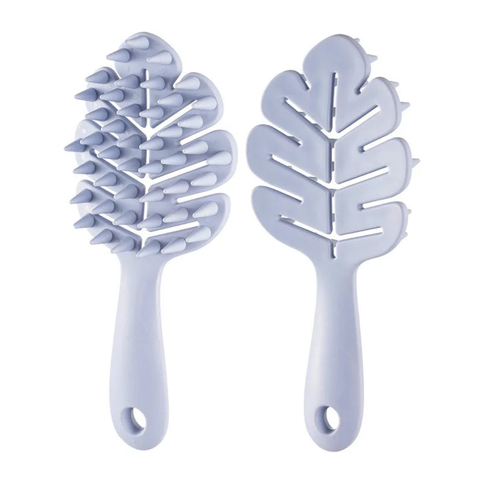 Leaf Teeth Long-Handled Comb, Hollow Silicone Bristles, Hard Bristles, Massage and Cleanse, Dry or Wet Use