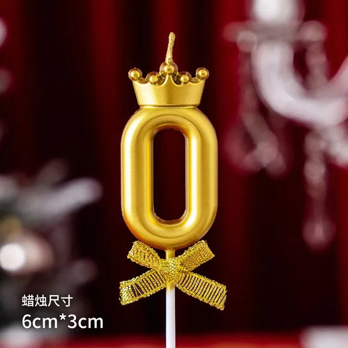 High-quality gold digital candle with crown and bow for birthday cake decoration