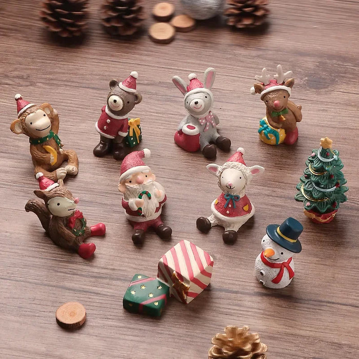 Cute miniature animal resin statue set for Christmas decoration