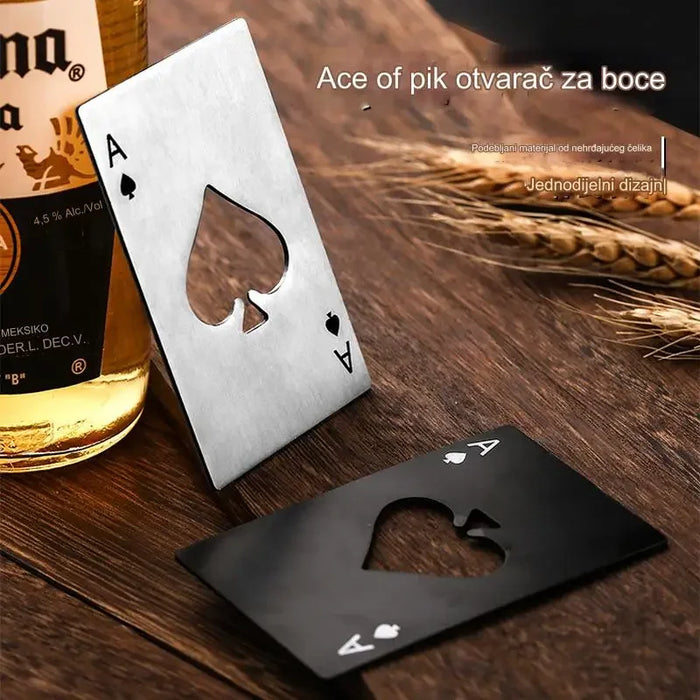 Stainless steel bottle opener for playing cards