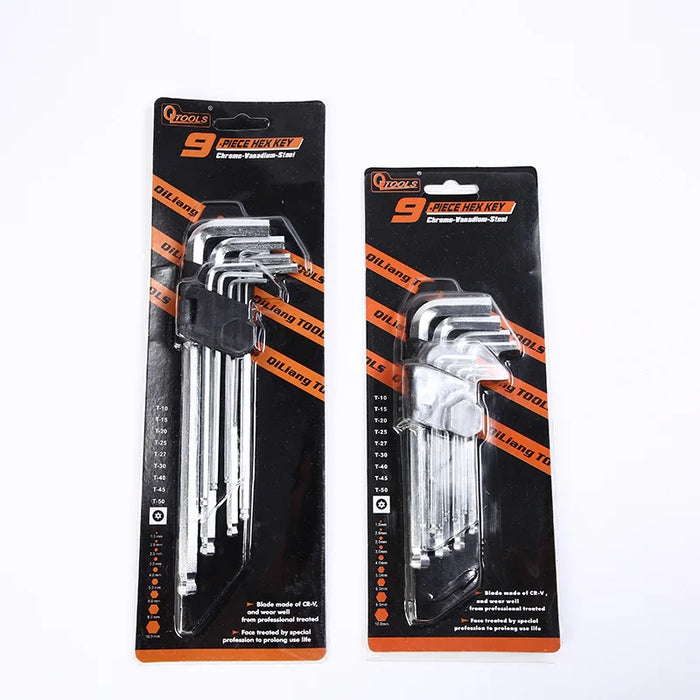 Extended L-shaped ball wrench set with hexagon