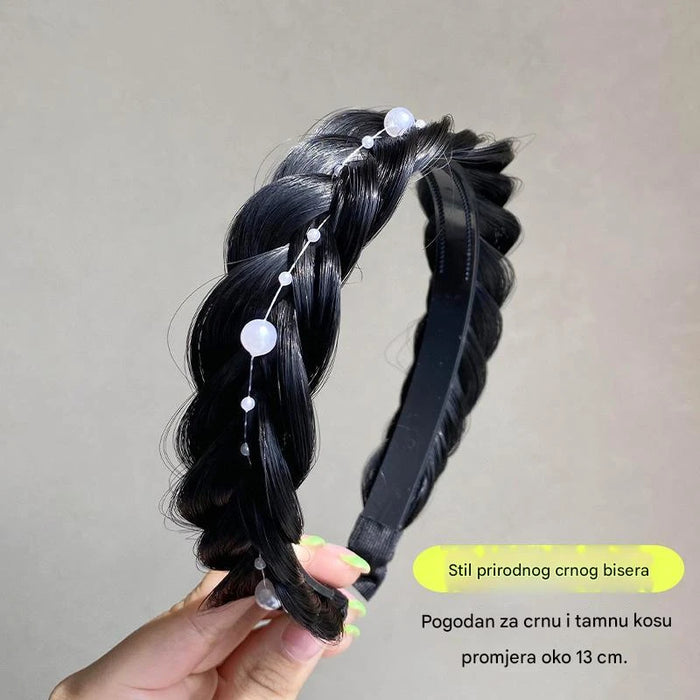 Fashion Pearl Fishbone Braided Hair Headband for Women