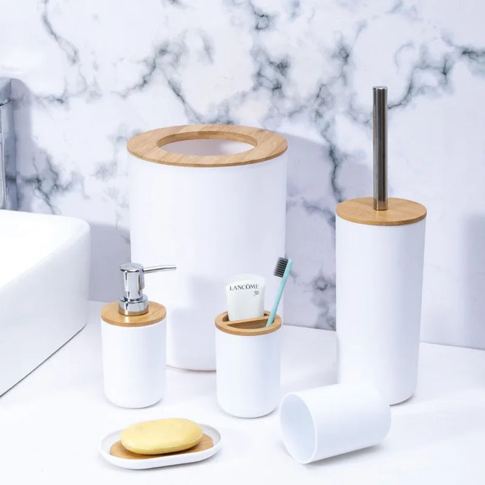 Luxury Bamboo Lid Bathroom Accessory Set ，Suitable for Families and Hotels