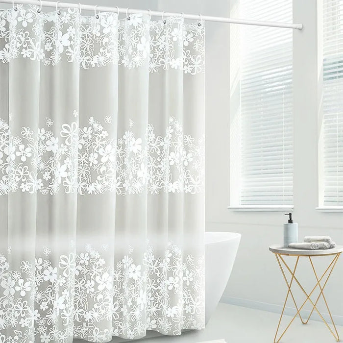 Elegant White PEVA Shower Curtain with Floral Mandala Pattern for Bathroom Decoration and Privacy