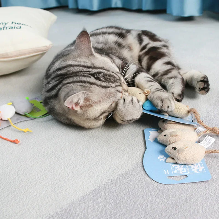 Interactive cat toy bag: 3 plush mice