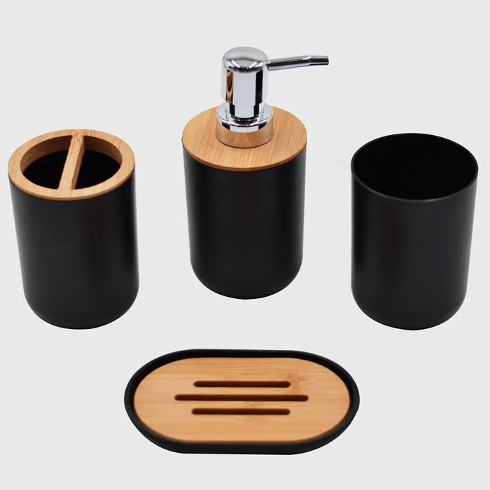 All-in-One Black Square Bamboo Lid Bathroom Organizer with