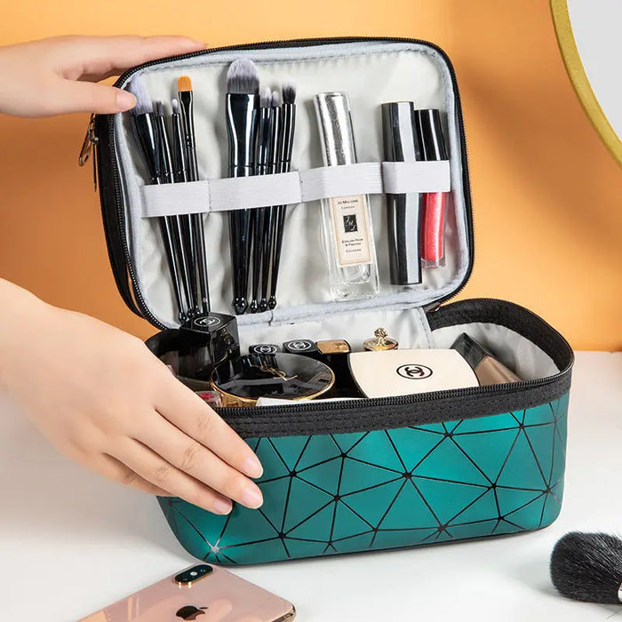 Double Layered Diamond Shaped Portable Makeup Bag