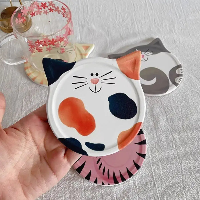 Cute Cat Ceramic Coasters for Drinks, Heat-resistant Mats & Pads for Cups and Bowls