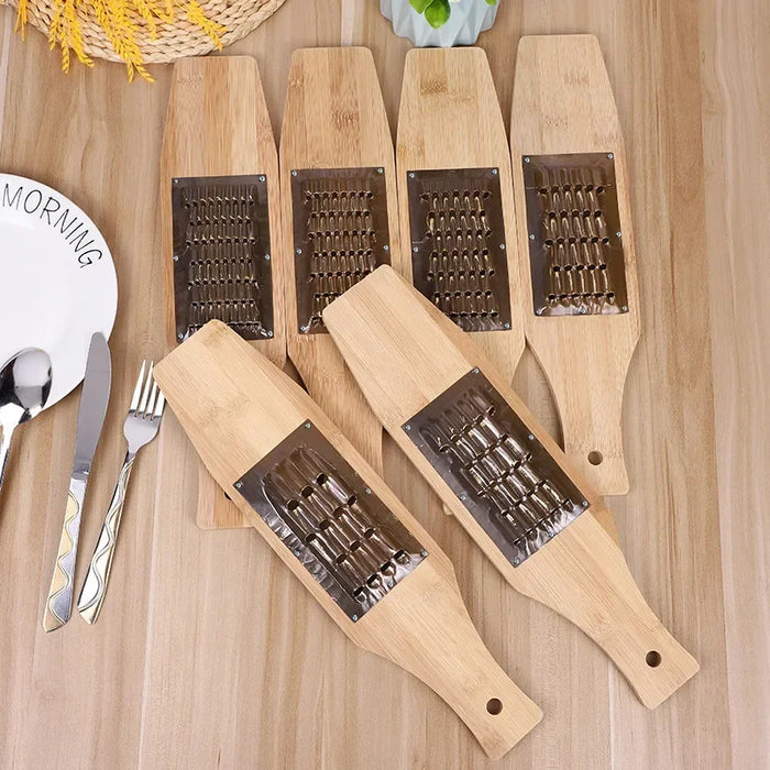 Efficiently Slice and Shred Vegetables with This Bamboo Board Stainless Steel and Copper Slicer/Shredder