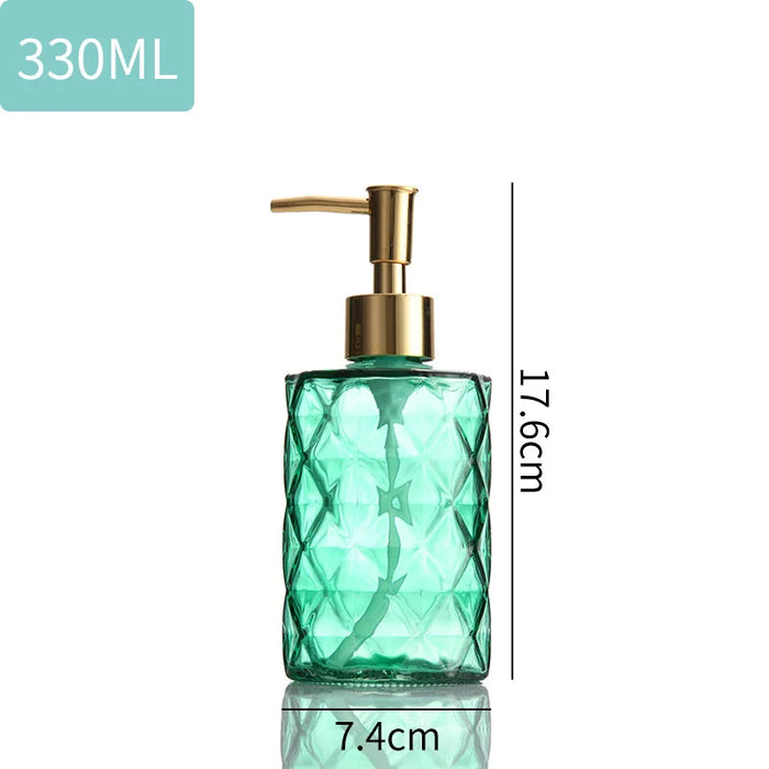 Luxury glass dispenser bottles for shampoo, body wash and hand sanitizer