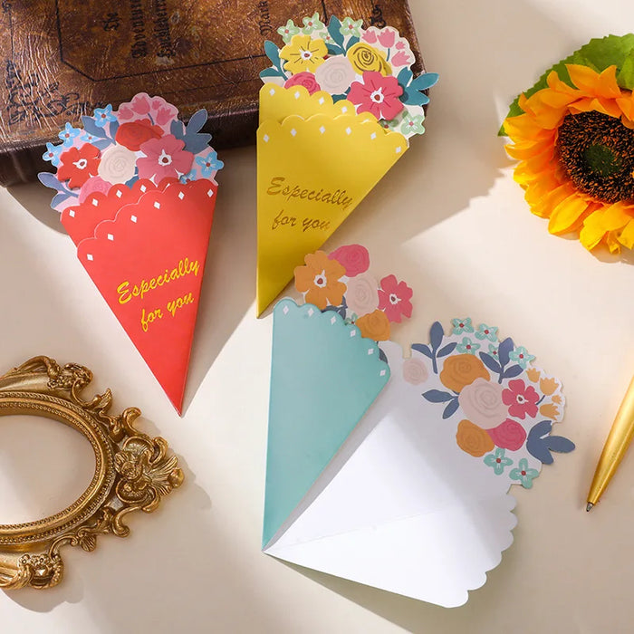 Unique 3D flower-shaped greeting card and bouquet set for teacher gratitude and birthday gifts