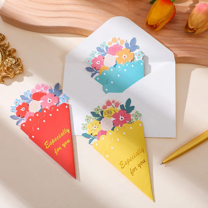 Unique 3D flower-shaped greeting card and bouquet set for teacher gratitude and birthday gifts