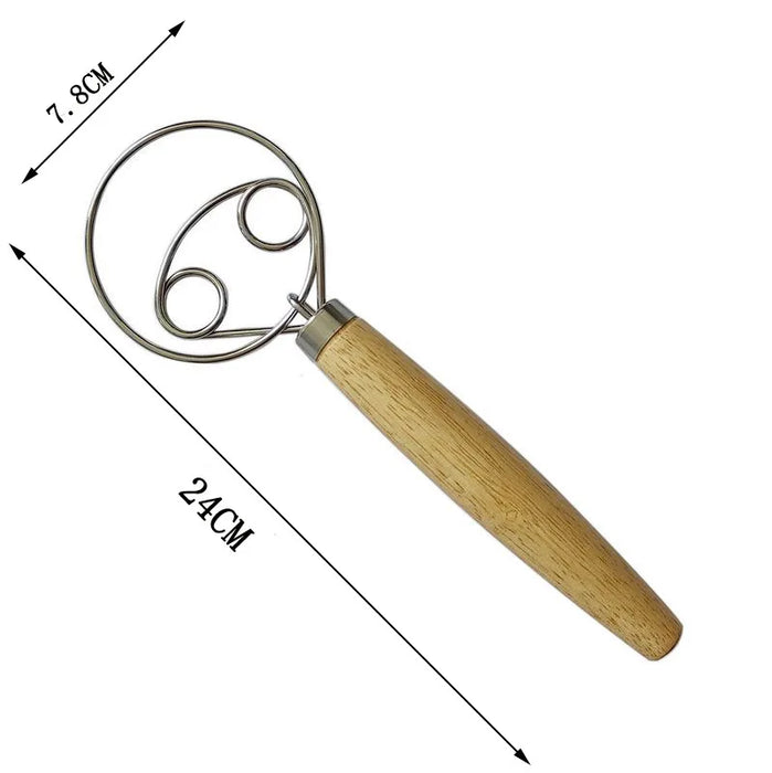 Stainless steel egg beater with double rings and wooden handle