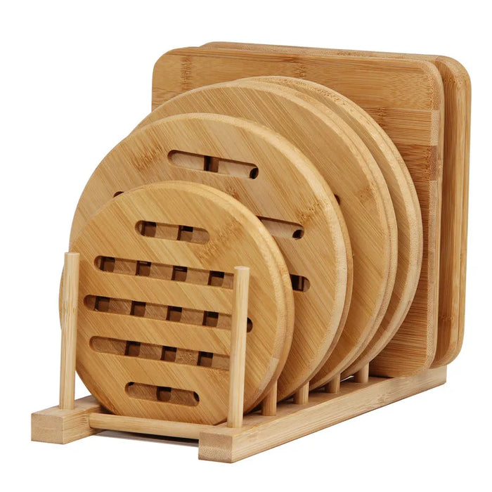 Portable Hollowed-out Bamboo Heat-insulating Mat for Dining Table/Home Use Thickened Round Cup Mat