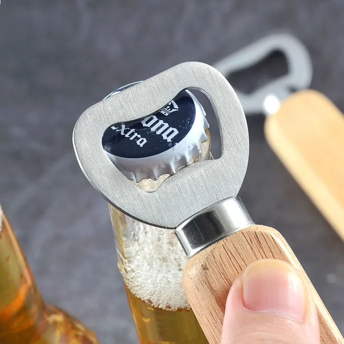 Wooden handle beer bottle opener