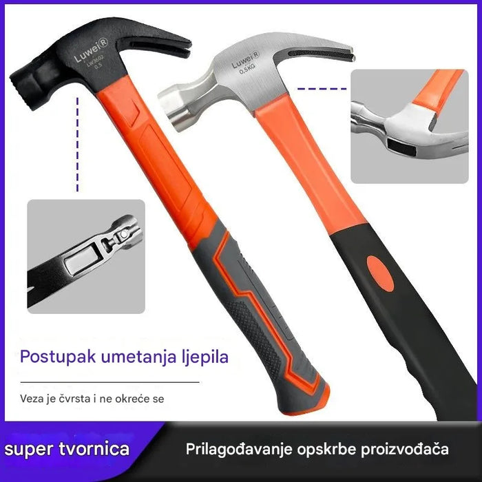 Hammer with wooden handle for carpentry and construction