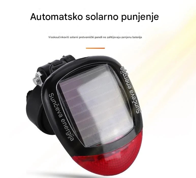 Solar Powered Bike Tail Light for Mountain Bikes - Night Riding Warning Light for Cycling Safety