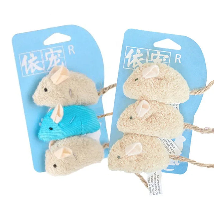 Interactive cat toy bag: 3 plush mice