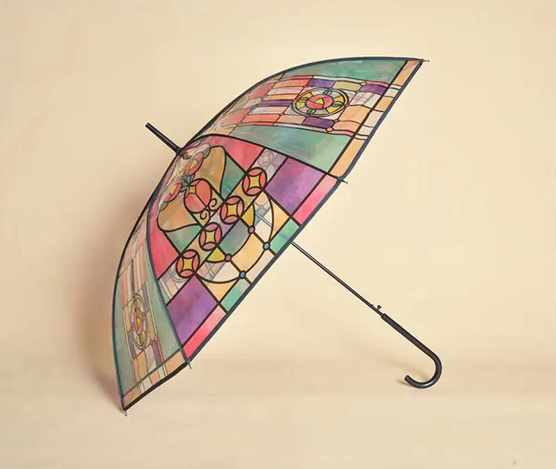 Long handle automatic umbrella rainbow