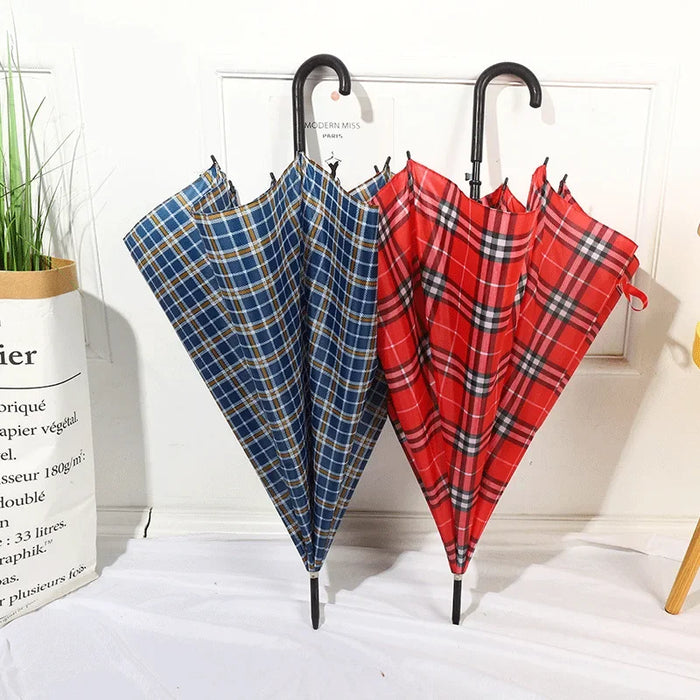 Luxury classic plaid long-handled flat umbrella