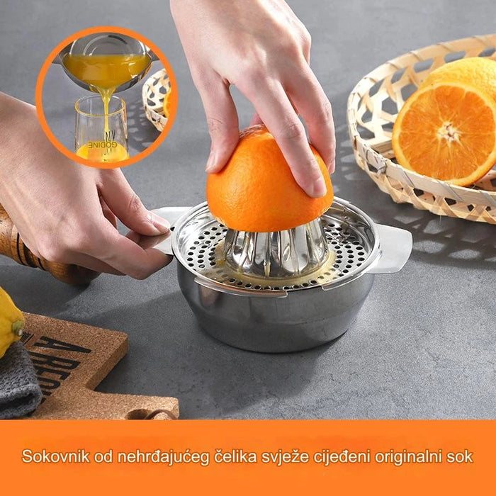 Stainless Steel Manual Juicer for Fruits and Vegetables - Lemon and Orange Squeezer with Portable Handle