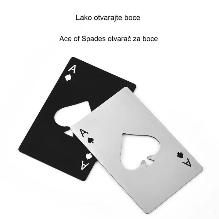 Stainless steel bottle opener for playing cards