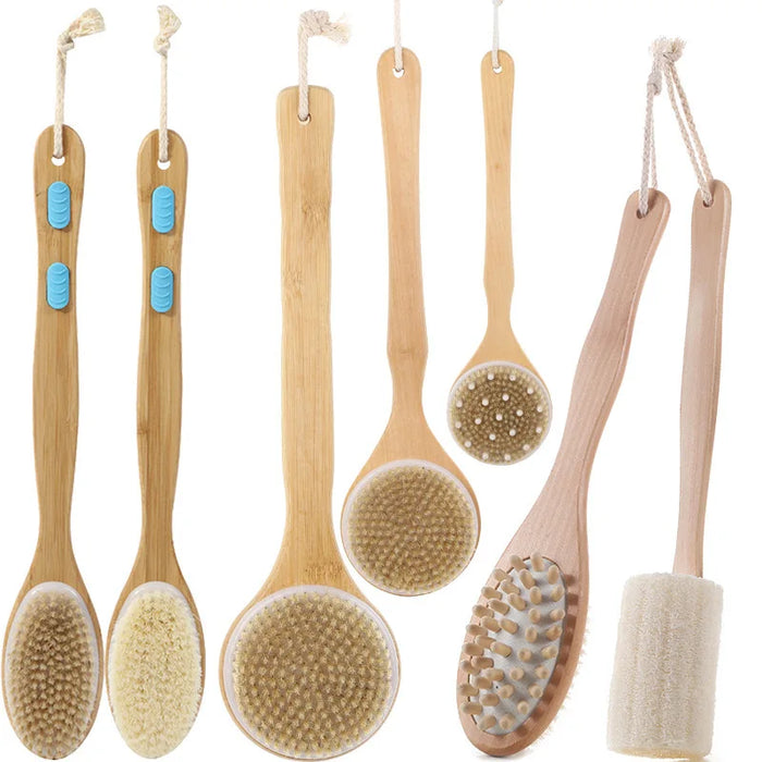 Premium Bath Brush with Long Handle for Deep Cleaning and Exfoliating, Natural Bristles and Wooden Handle