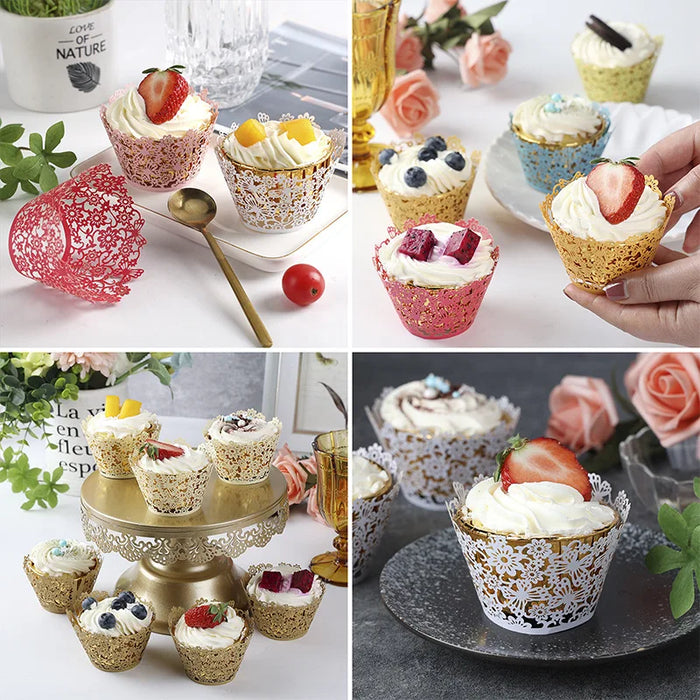 Elegant Laser Cut Cupcake Wrappers with Patterns - Perfect for DIY Baking Decoration and Packaging