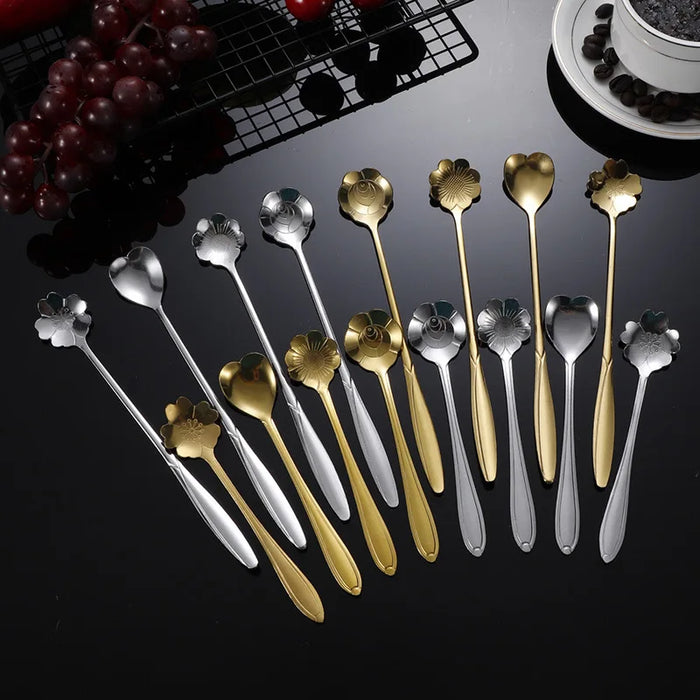 Elegant stainless steel cherry blossom spoon for desserts, coffee, and more