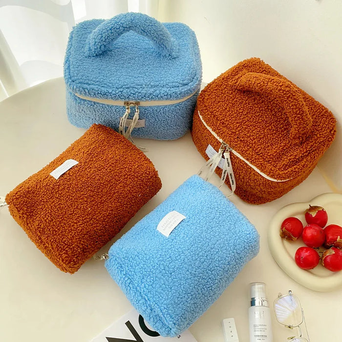 Plush cosmetic bag, large capacity portable storage bag