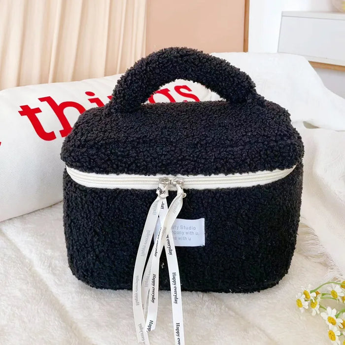 Plush cosmetic bag, large capacity portable storage bag