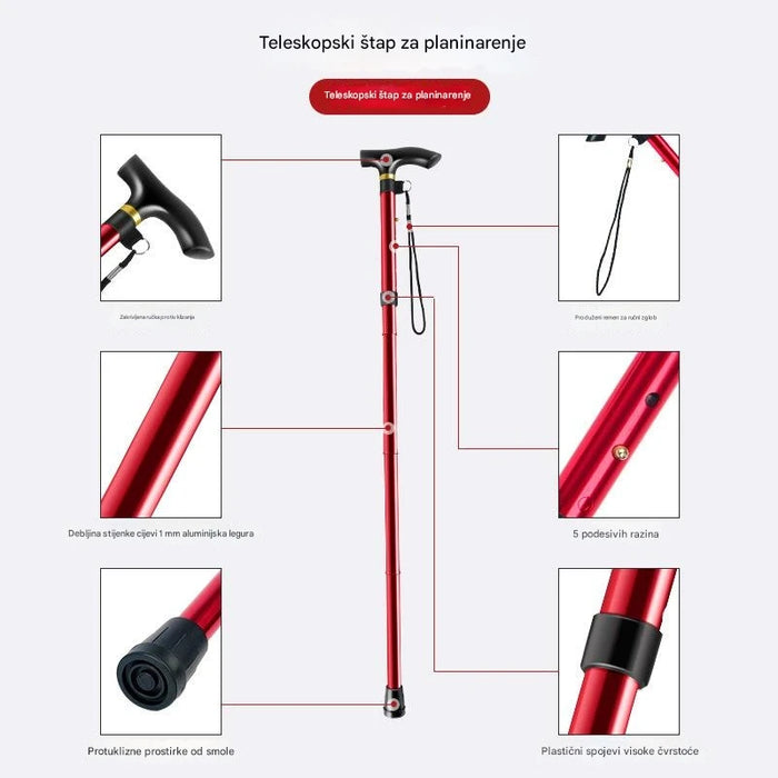 Outdoor Trekking Cane for Elderly with Aluminum Alloy Material