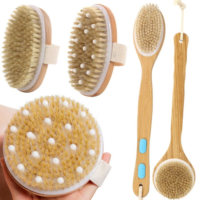 Premium Bath Brush with Long Handle for Deep Cleaning and Exfoliating, Natural Bristles and Wooden Handle