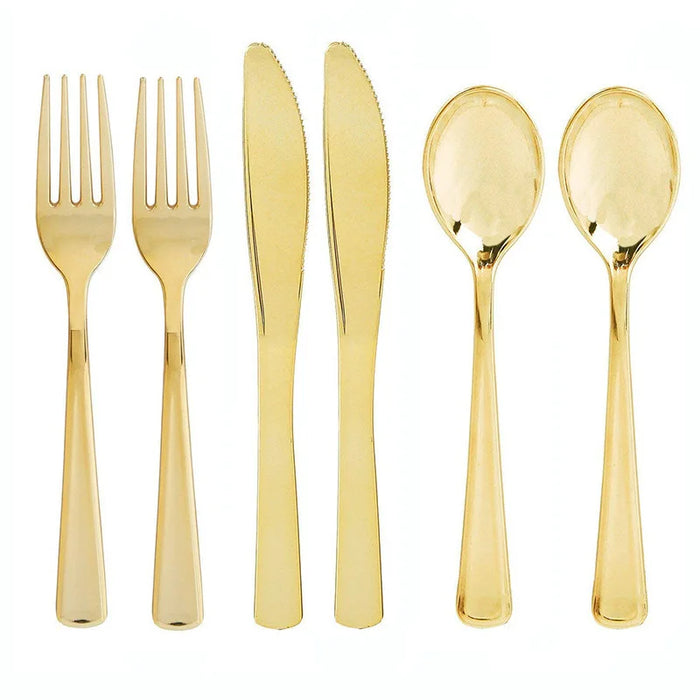 PS plastic UV electroplated gold disposable knife, fork and spoon