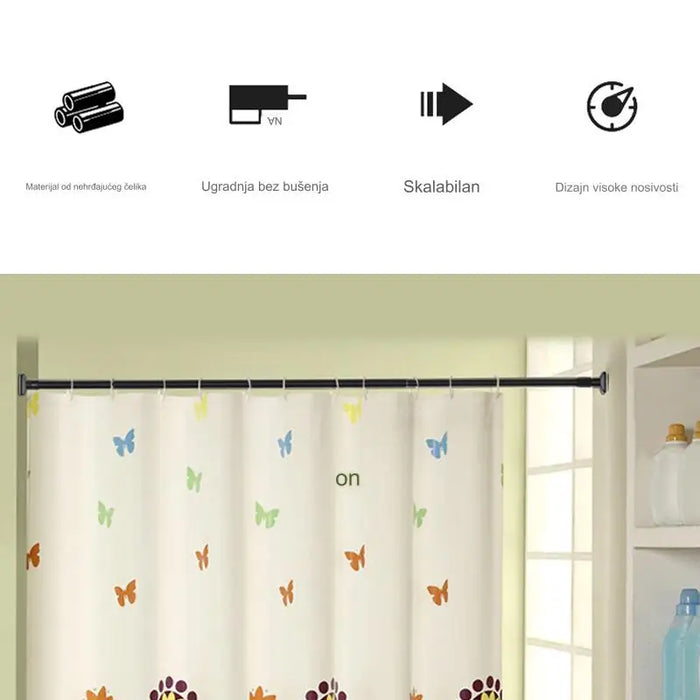 No punching stainless steel clothes drying rod bathroom toilet rack curtain shower curtain rod wardrobe storage curtain hanging