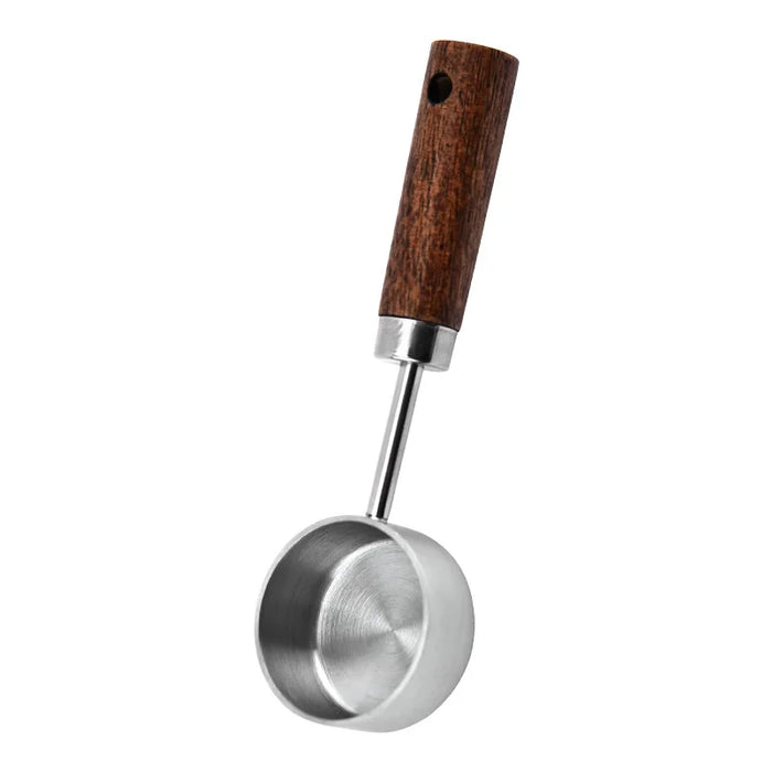 Stainless steel measuring spoon with wooden handle