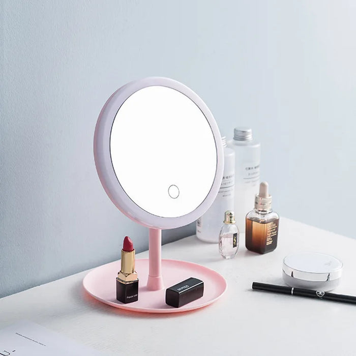 Convenient and Bright Desktop Makeup Mirror for Students with LED Lights