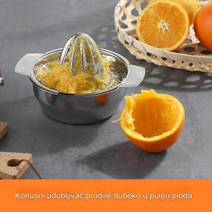 Stainless Steel Manual Juicer for Fruits and Vegetables - Lemon and Orange Squeezer with Portable Handle