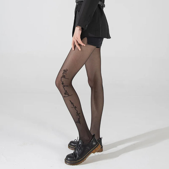 Seductive Love Patterned Tights with Ultra-thin High Tube Love Signs