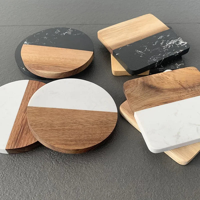 Marble and wooden coasters for beverages