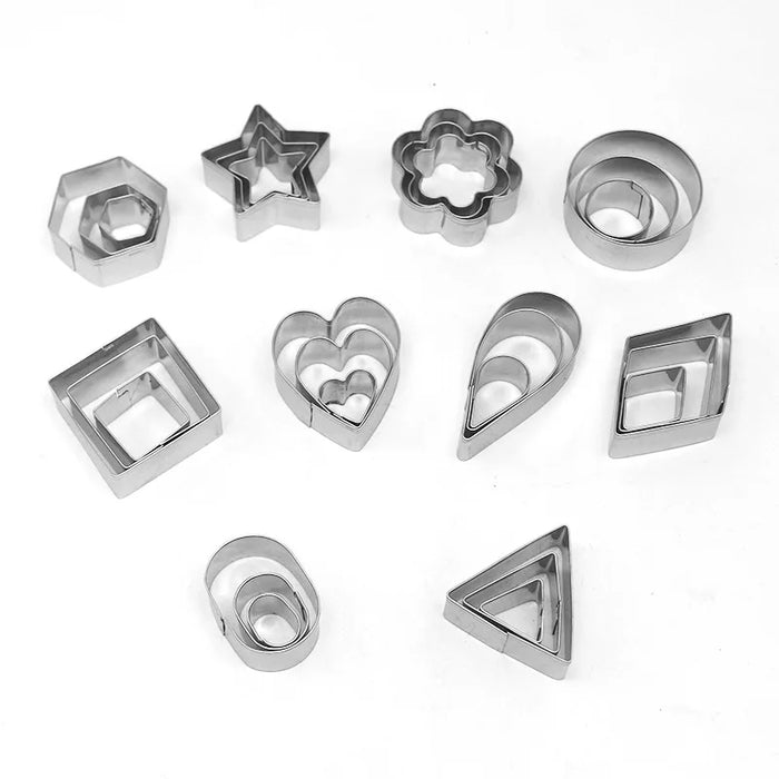 Stainless Steel Cookie Cutters Set - Mini Geometric Fondant Mold and Biscuit Cutter Set for Baking