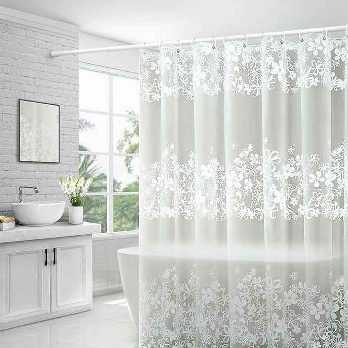 Elegant White PEVA Shower Curtain with Floral Mandala Pattern for Bathroom Decoration and Privacy