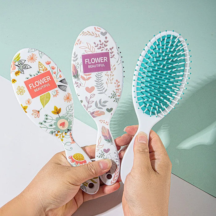 Girls' Portable Floral Print Air Cushion Comb for Voluminous Roots and Smooth Hair