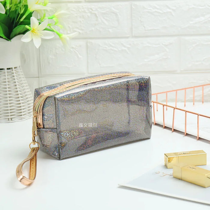 Fashionable Transparent PVC Makeup Bag, Laser Shooter Carrying Wash Bag, Travel Storage Bag