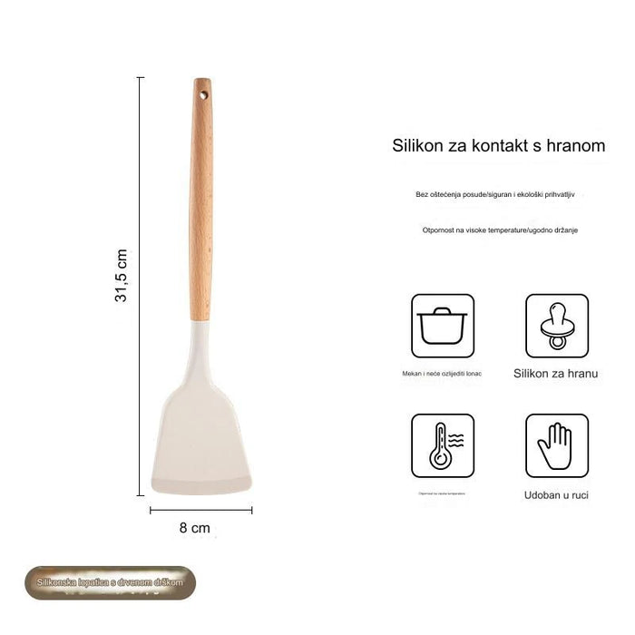 Premium cooking tools with wooden handles and non-stick pans